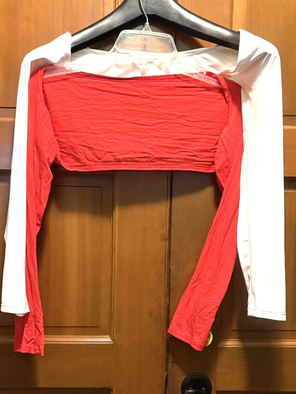Lot of 2 Women's Ballet Workout Shrugs White TYGJ & Red No Brand SZ L- PRE-OWNED
